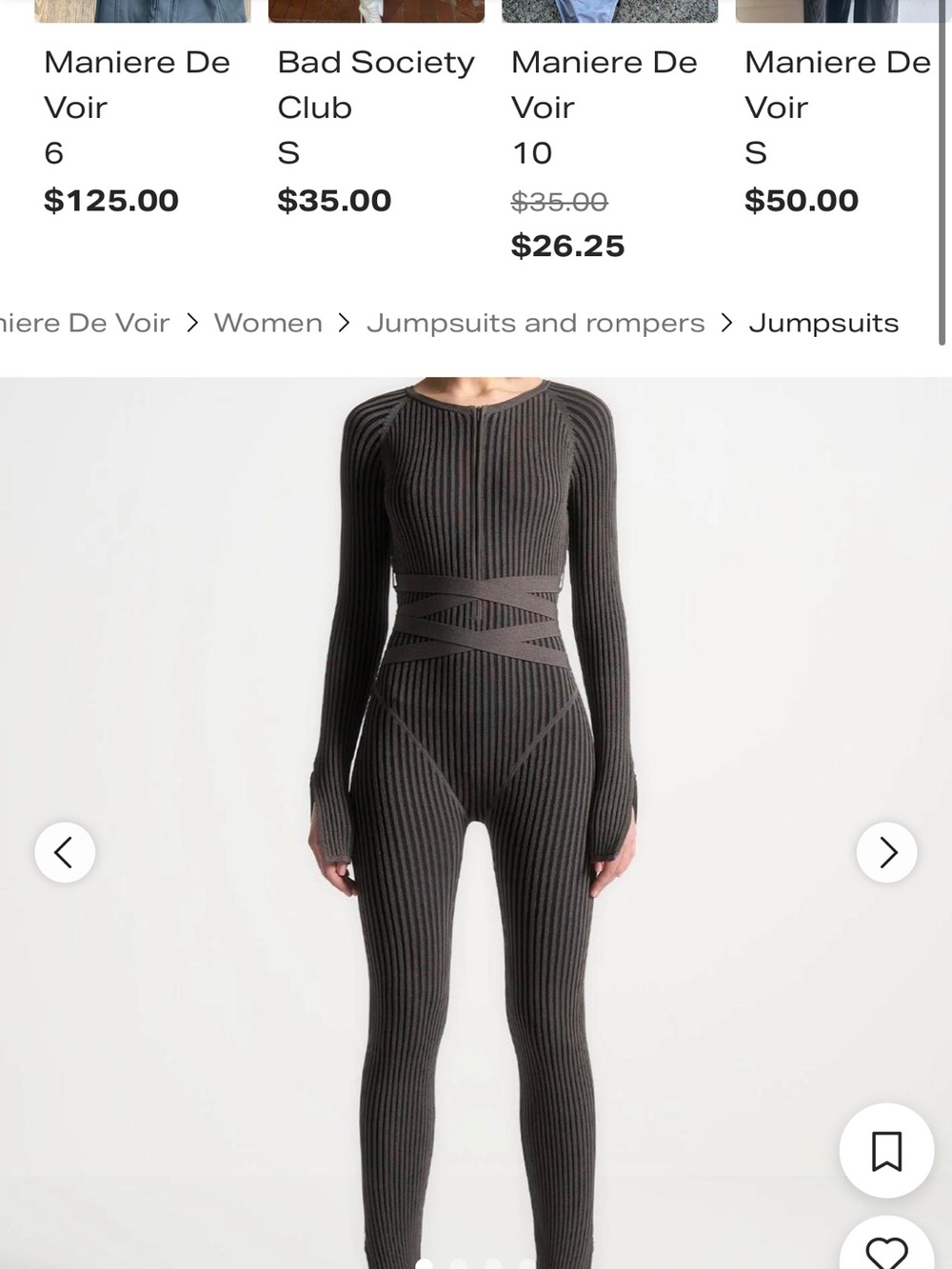 Maniere De Voir Ribbed Long-Sleeve Jumpsuit in Charcoal Gray
